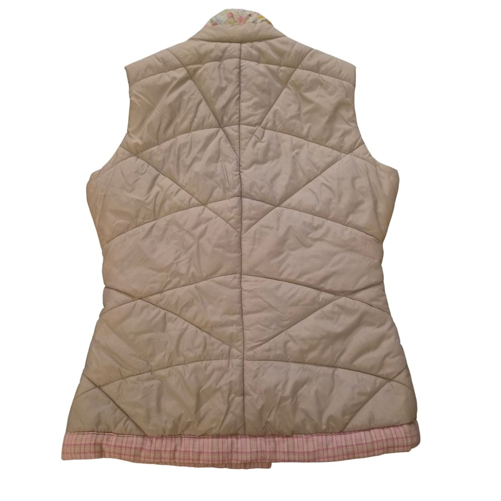 Wet Seal Tan Quilted Puffer Vest Floral Plaid Trim Mock Neck XS - Picture 3 of 6
